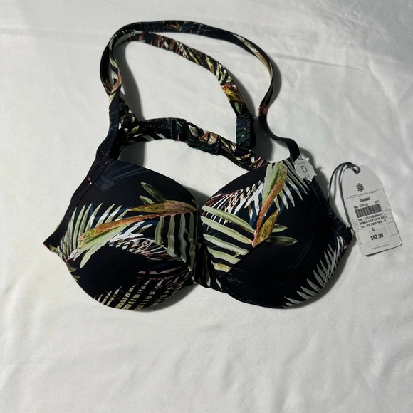 NWT Everyday Sunday Bikini Top  Midnight Multi Colour Palm Size 6 D Cup - Picture 1 of 8